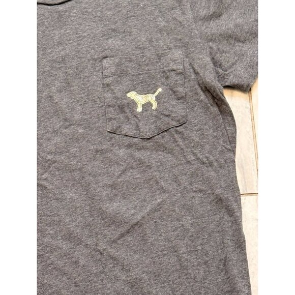 PINK Victoria's Secret women's XS (Oversized) gray w/gold sequins Pocket t-shirt - Picture 2 of 5